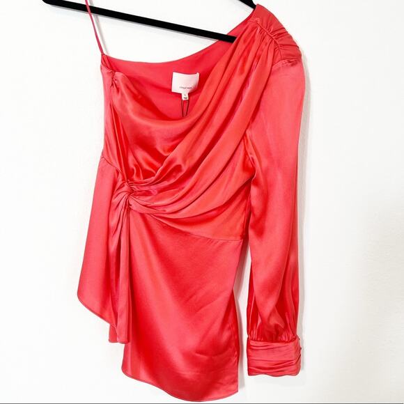 CINQ A SEPT STACE ONE SHOULDER SILK TOP IN NEON CORAL WOMEN SIZE SMALL BRAND NEW - Picture 3 of 10